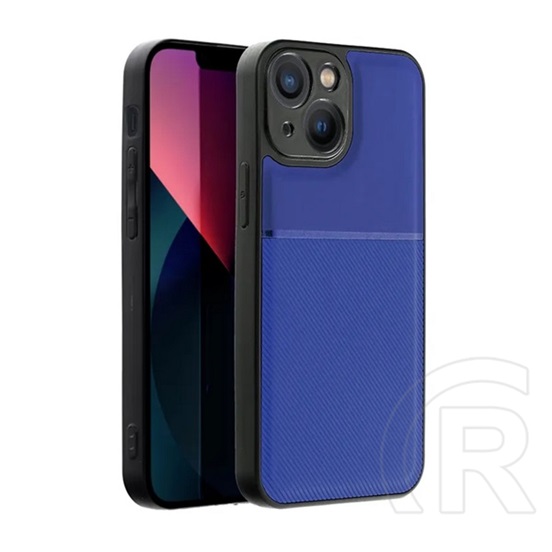 Gigapack Apple iPhone 14 műanyag védő (szilikon keret, közepesen ütésálló, bőr hatású hátlap, csíkos minta) sötétkék