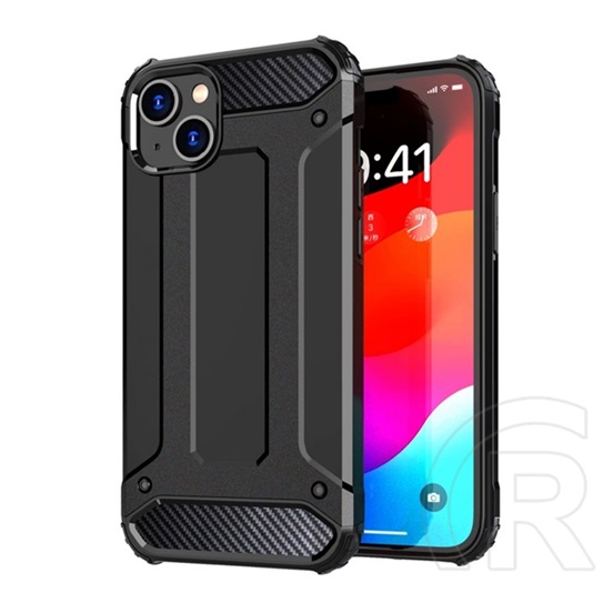 Gigapack Apple iPhone 15 Plus defender védő (közepesen ütésálló, légpárnás sarok, szilikon belső, fémhatás) fekete