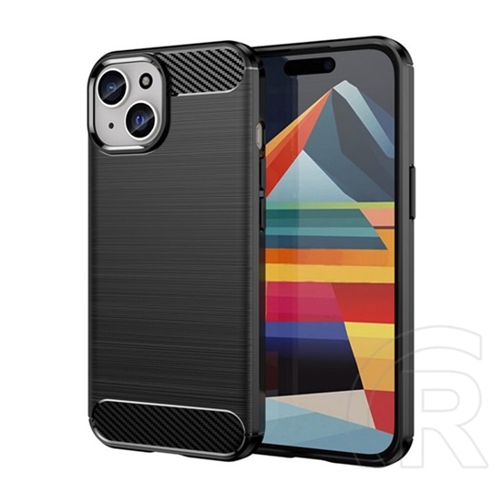Gigapack Apple iPhone 15 Plus szilikon védő (közepesen ütésálló, légpárnás sarok, szálcsiszolt, karbon minta) fekete