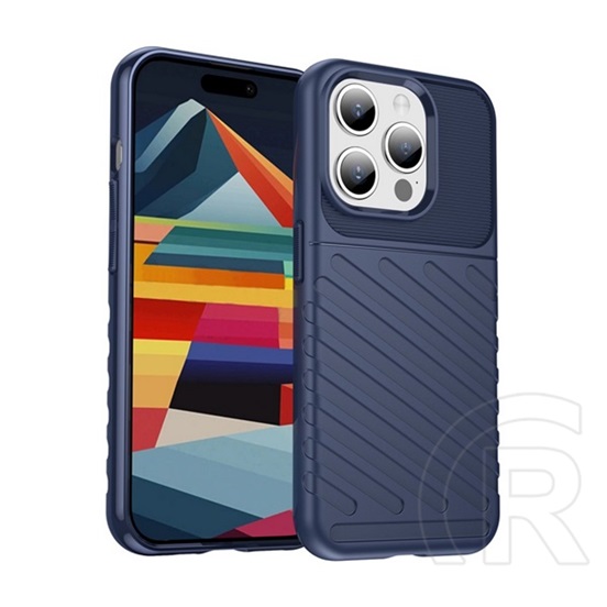 Gigapack Apple iPhone 15 Pro Max szilikon telefonvédő (közepesen ütésálló, csíkos, dombor minta) sötétkék