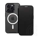 Gigapack Apple iPhone 15 Pro, bőr hatású (flip, kártyazseb, kameravédő, mágneses, átlátszó matt hátlap, magsafe) fekete