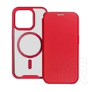 Gigapack Apple iPhone 15 Pro, bőr hatású (flip, kártyazseb, kameravédő, mágneses, átlátszó matt hátlap, magsafe) piros