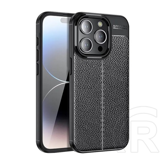 Gigapack Apple iPhone 15 Pro szilikon telefonvédő (közepesen ütésálló, bőr hatású, varrás minta) fekete