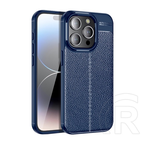Gigapack Apple iPhone 15 Pro szilikon telefonvédő (közepesen ütésálló, bőr hatású, varrás minta) sötétkék