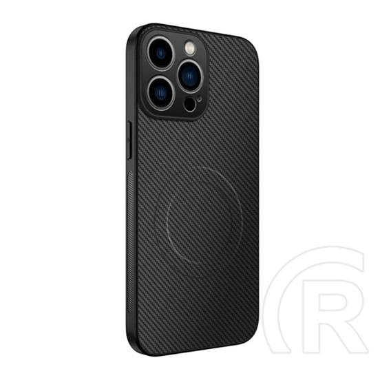 Gigapack Apple iPhone 15 Pro szilikon telefonvédő (műanyag hátlap, karbon minta, magsafe) fekete