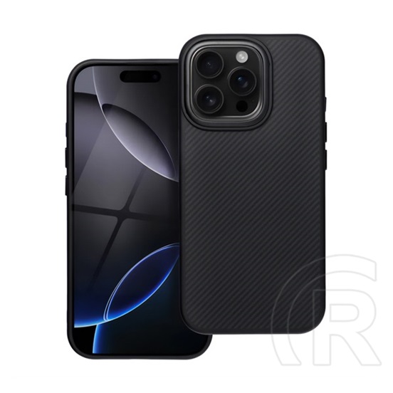 Gigapack Apple iPhone 15 Pro szilikon telefonvédő (ütésállóság, műanyag hátlap, magsafe, karbon minta) fekete