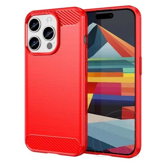 Gigapack Apple iPhone 15 Pro szilikon védő (közepesen ütésálló, légpárnás sarok, szálcsiszolt, karbon minta) piros
