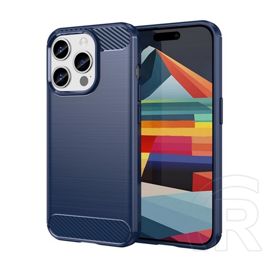 Gigapack Apple iPhone 15 Pro szilikon védő (közepesen ütésálló, légpárnás sarok, szálcsiszolt, karbon minta) sötétkék