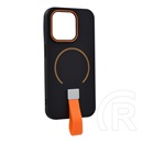 Gigapack Apple iPhone 15 Pro szilikon védő (mikrofiber plüss belső, kameravédő, ujjra húzható pánt, magsafe) fekete