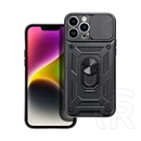 Gigapack Apple iPhone 15 defender védő (közepesen ütésálló, szilikon belső, telefontartó gyűrű, kamera védelem) fekete