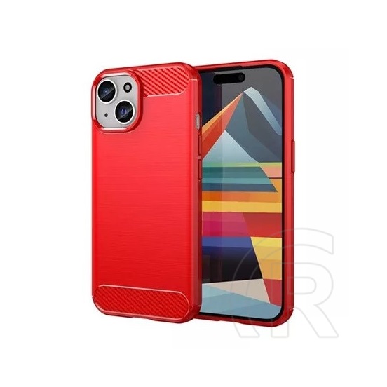 Gigapack Apple iPhone 15 szilikon telefonvédő (közepesen ütésálló, légpárnás sarok, szálcsiszolt, karbon minta) piros