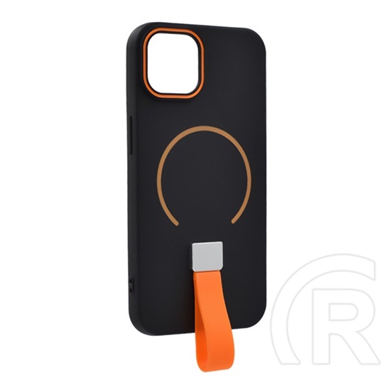 Gigapack Apple iPhone 15 szilikon telefonvédő (mikrofiber plüss belső, kameravédő, ujjra húzható pánt, magsafe) fekete