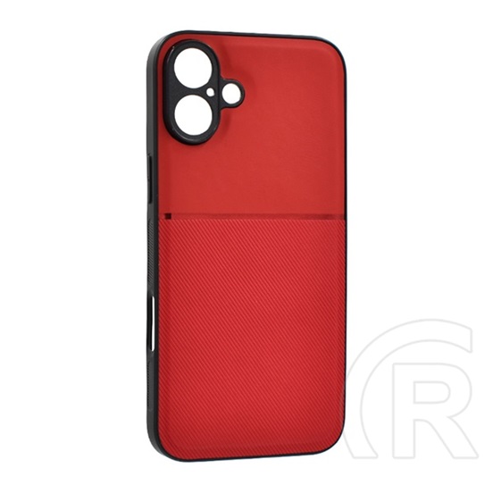 Gigapack Apple iPhone 16 Plus műanyag telefonvédő (szilikon keret, ütésálló, mágneses, bőr hatású hátlap, csíkos) piros
