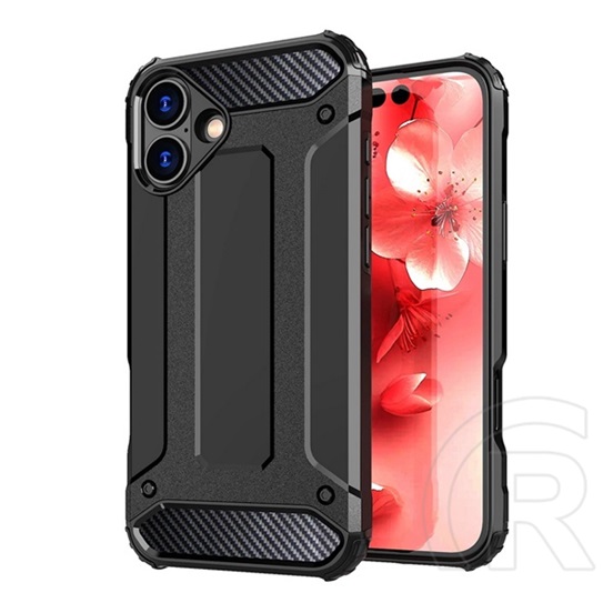 Gigapack Apple iPhone 16 Plus műanyag telefonvédő (ütésállóság, légpárnás sarok, szilikon belső, fémhatás) fekete