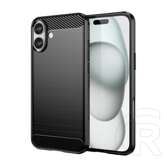 Gigapack Apple iPhone 16 Plus szilikon telefonvédő (ütésállóság, légpárnás sarok, szálcsiszolt, karbon minta) fekete