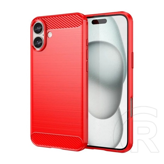 Gigapack Apple iPhone 16 Plus szilikon telefonvédő (ütésállóság, légpárnás sarok, szálcsiszolt, karbon minta) piros