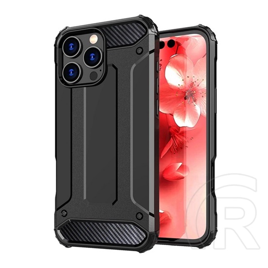 Gigapack Apple iPhone 16 Pro Max műanyag telefonvédő (ütésállóság, légpárnás sarok, szilikon belső, fémhatás) fekete