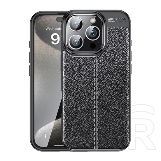 Gigapack Apple iPhone 16 Pro Max szilikon telefonvédő (ütésállóság, bőr hatású, varrás minta) fekete