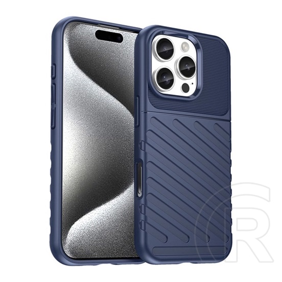 Gigapack Apple iPhone 16 Pro Max szilikon telefonvédő (ütésállóság, csíkos, dombor minta) sötétkék