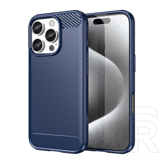 Gigapack Apple iPhone 16 Pro Max szilikon védő (ütésállóság, légpárnás sarok, szálcsiszolt, karbon minta) sötétkék
