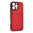 Gigapack Apple iPhone 16 Pro Max telefonvédő (szilikon keret, ütésálló, mágneses, bőr hatású hátlap, csíkos) piros