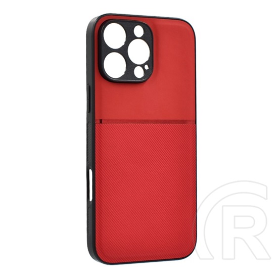 Gigapack Apple iPhone 16 Pro Max telefonvédő (szilikon keret, ütésálló, mágneses, bőr hatású hátlap, csíkos) piros