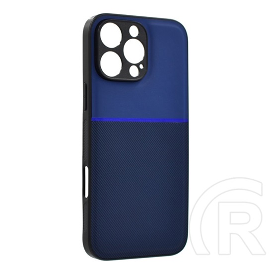 Gigapack Apple iPhone 16 Pro Max telefonvédő (szilikon keret, ütésálló, mágneses, bőr hatású hátlap, csíkos) sötétkék