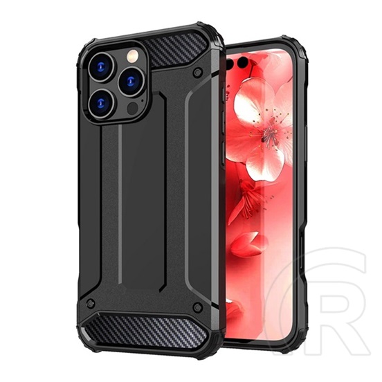 Gigapack Apple iPhone 16 Pro műanyag telefonvédő (ütésállóság, légpárnás sarok, szilikon belső, fémhatás) fekete