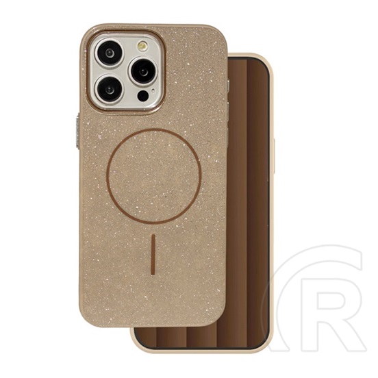 Gigapack Apple iPhone 16 Pro szilikon telefonvédő (műanyag hátlap, kameravédő, magsafe, csillogó) barna