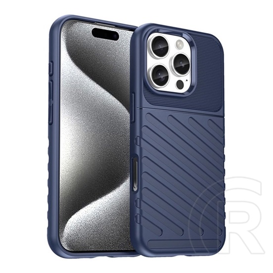 Gigapack Apple iPhone 16 Pro szilikon telefonvédő (ütésállóság, csíkos, dombor minta) sötétkék