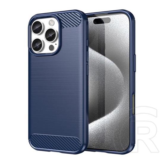 Gigapack Apple iPhone 16 Pro szilikon telefonvédő (ütésállóság, légpárnás sarok, szálcsiszolt, karbon minta) sötétkék