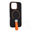 Gigapack Apple iPhone 16 Pro szilikon védő (mikrofiber plüss belső, kameravédő, ujjra húzható pánt, magsafe) fekete