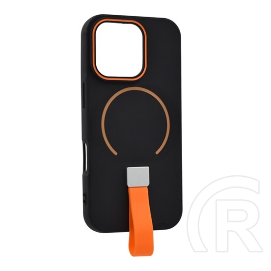 Gigapack Apple iPhone 16 Pro szilikon védő (mikrofiber plüss belső, kameravédő, ujjra húzható pánt, magsafe) fekete