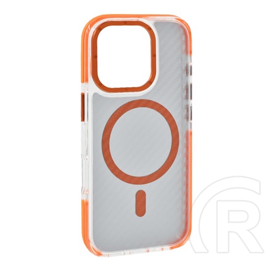 Gigapack Apple iPhone 16 Pro szilikon védő (ütésállóság, légpárnás sarok, karbon minta, wireless, magsafe) narancssárga