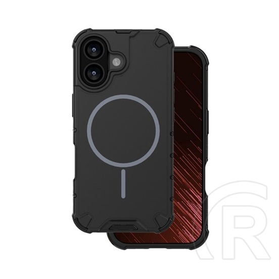 Gigapack Apple iPhone 16 defender műanyag védő (ütésállóság, légpárnás sarok, matt, szilikon belső, magsafe) fekete