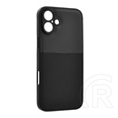 Gigapack Apple iPhone 16 műanyag telefonvédő (szilikon keret, ütésállóság, mágneses, bőr hatású hátlap, csíkos) fekete