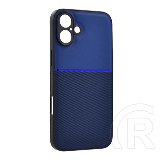 Gigapack Apple iPhone 16 műanyag telefonvédő (szilikon keret, ütésállóság, mágneses, bőr hatású hátlap, csíkos) sötétkék