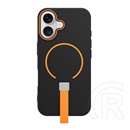 Gigapack Apple iPhone 16 szilikon telefonvédő (mikrofiber plüss belső, kameravédő, ujjra húzható pánt, magsafe) fekete