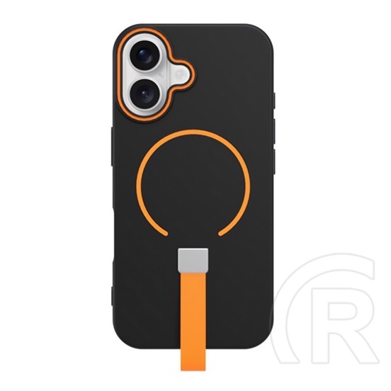 Gigapack Apple iPhone 16 szilikon telefonvédő (mikrofiber plüss belső, kameravédő, ujjra húzható pánt, magsafe) fekete