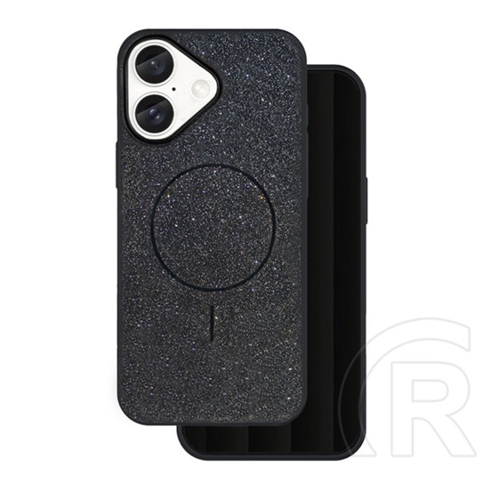 Gigapack Apple iPhone 16 szilikon telefonvédő (műanyag hátlap, kameravédő, magsafe, csillogó) fekete