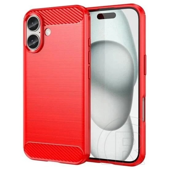 Gigapack Apple iPhone 16 szilikon telefonvédő (ütésállóság, légpárnás sarok, szálcsiszolt, karbon minta) piros