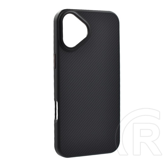Gigapack Apple iPhone 16 szilikon telefonvédő (ütésállóság, műanyag hátlap, magsafe, karbon minta) fekete