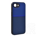 Gigapack Apple iPhone 16e szilikon telefonvédő (ütésállóság, mágneses, bőr hatású hátlap, csíkos) sötétkék