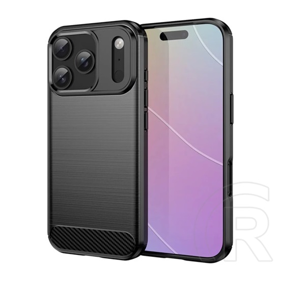 Gigapack Apple iPhone 17 Pro szilikon telefonvédő (ütésállóság, légpárnás sarok, szálcsiszolt, karbon minta) fekete