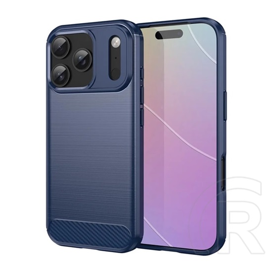 Gigapack Apple iPhone 17 Pro szilikon telefonvédő (ütésállóság, légpárnás sarok, szálcsiszolt, karbon minta) sötétkék