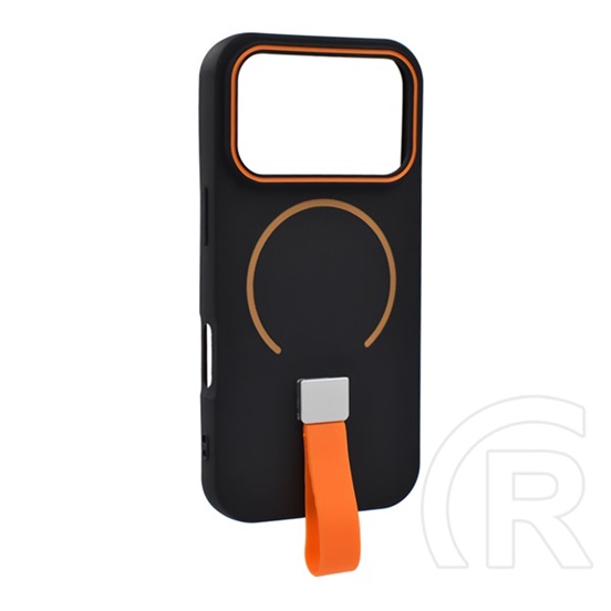 Gigapack Apple iPhone 17 Pro szilikon védő (mikrofiber plüss belső, kameravédő, ujjra húzható pánt, magsafe) fekete