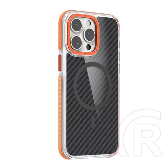 Gigapack Apple iPhone 17 Pro szilikon védő (ütésállóság, légpárnás sarok, karbon minta, wireless, magsafe) narancssárga