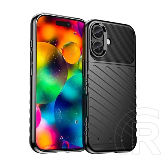 Gigapack Apple iPhone 17 szilikon telefonvédő (ütésállóság, csíkos, dombor minta) fekete