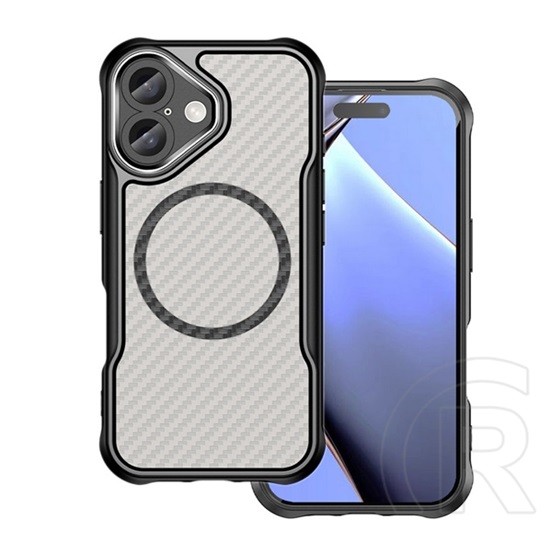 Gigapack Apple iPhone 17 szilikon telefonvédő (ütésállóság, légpárnás sarok, kameravédő, karbon minta, magsafe) fekete