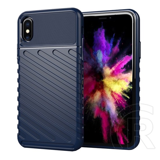 Gigapack Apple iPhone XS 5.8 szilikon telefonvédő (közepesen ütésálló, csíkos, dombor minta) sötétkék